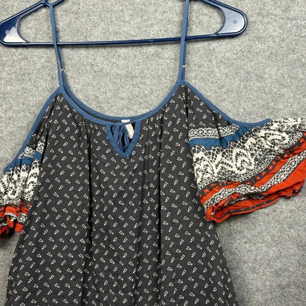 Free‎ People Black White Red Boho Cold Shoulder Mini Dress Size S